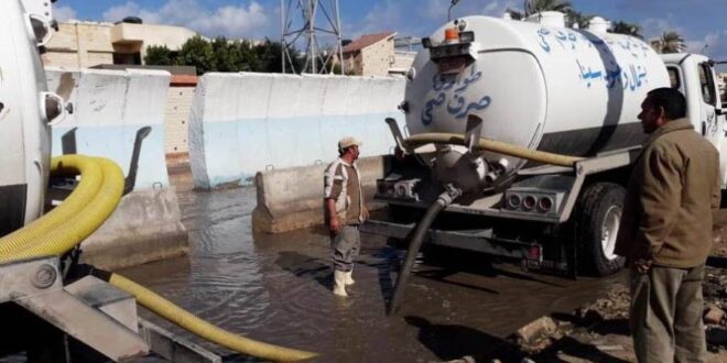 شركة المياه تقوم برفع مياه الأمطار من شوارع وميادين سيناء
